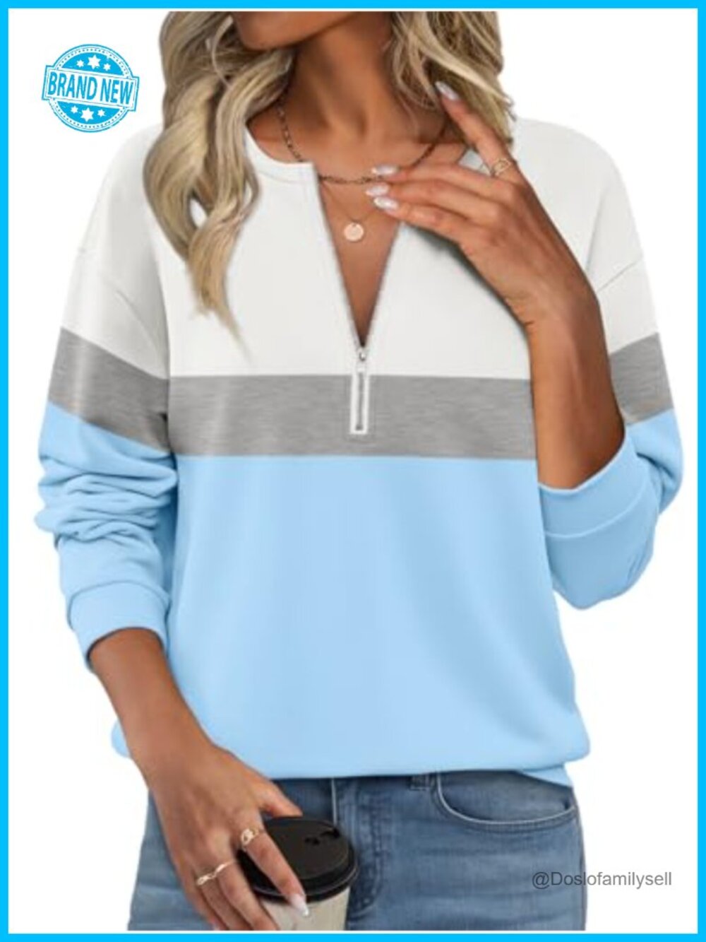Womens Half Zip Fleece Pullover Sweatshirt Long Sleeve Color Block